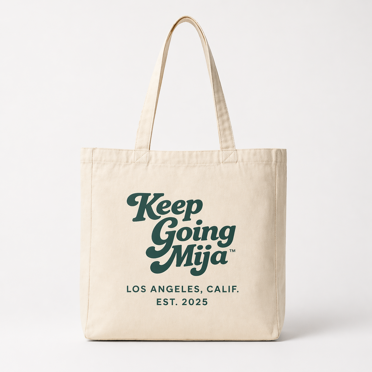 Keep Going, Mija™ Oversized Canvas Tote – Double-Sided Graphic