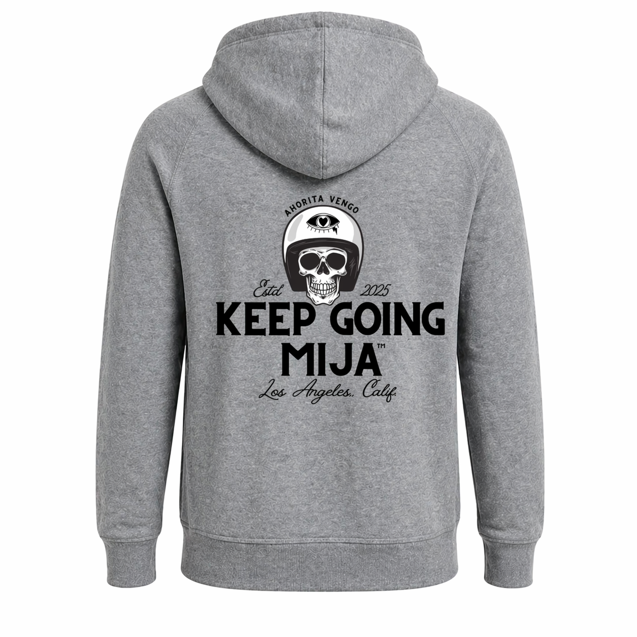 Keep Going, Mija™ Pullover Oversized Hoodie — Vintage Moto Skull
