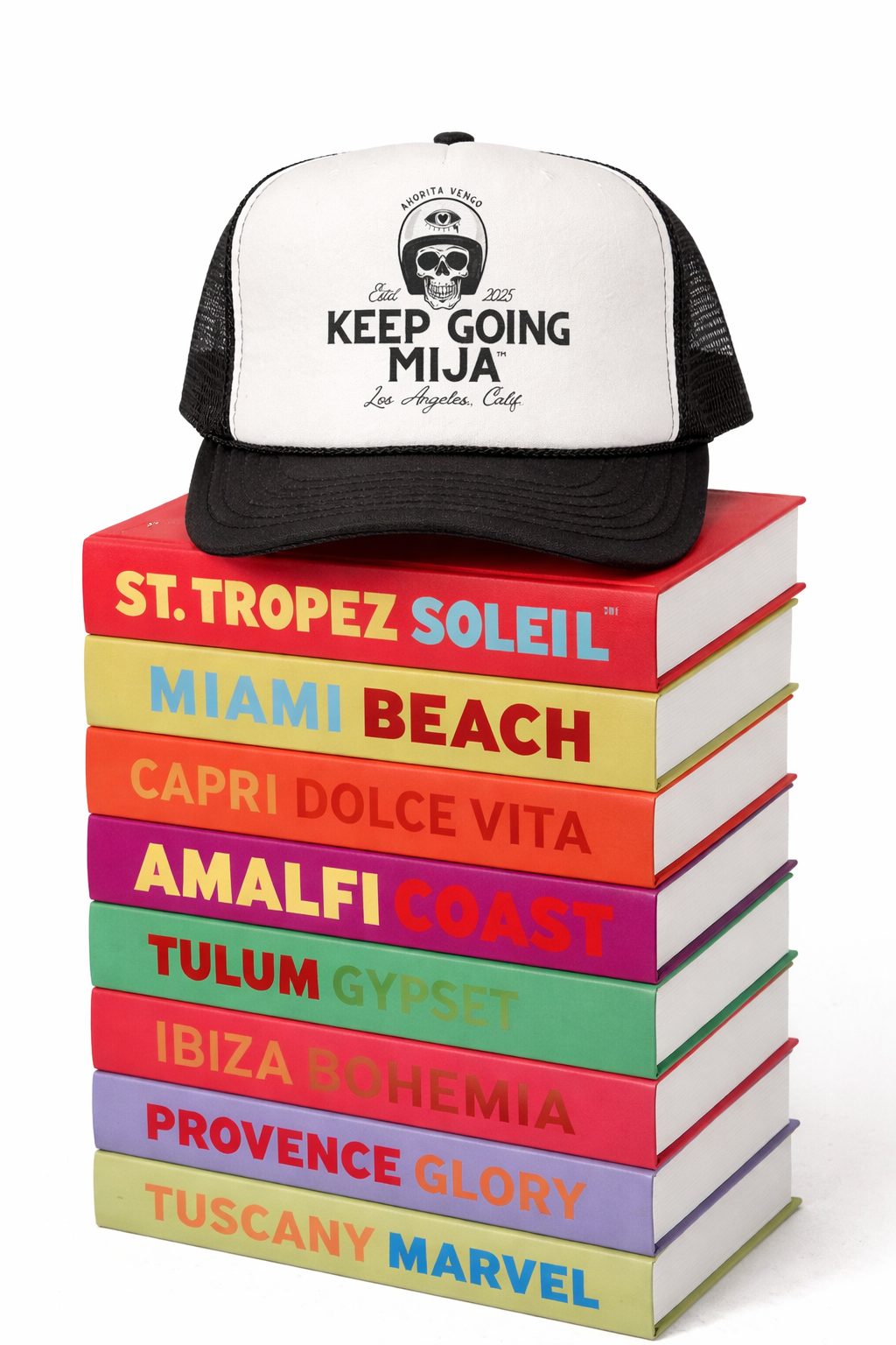 Keep Going, Mija™ Skull Trucker Hat – Black & White Snapback