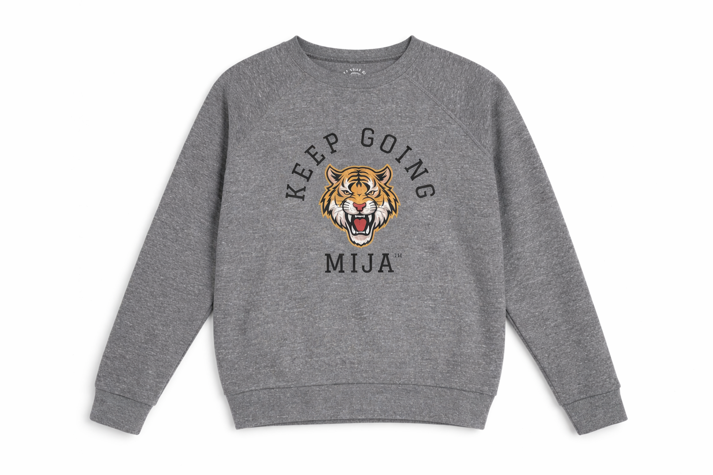 Keep Going, Mija™ Vintage Tiger Fitted Raglan Crewneck Sweatshirt