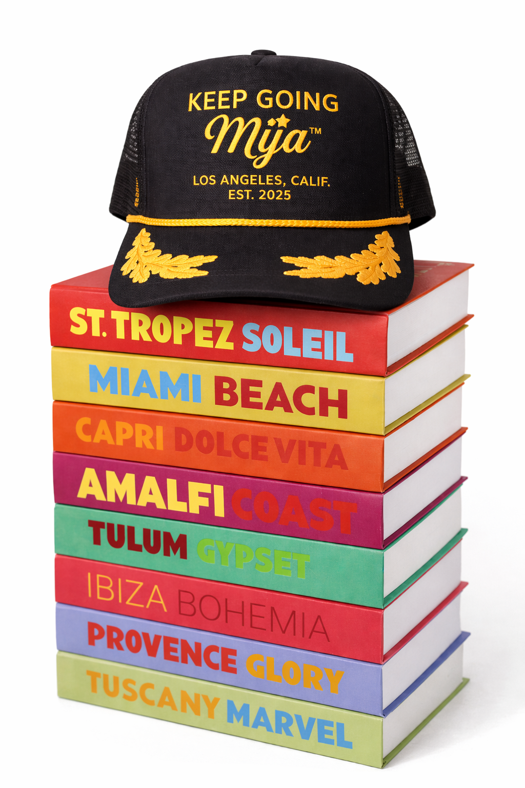 Keep Going, Mija™ Trucker Hat – Black & Gold Embroidered Snapback Cap