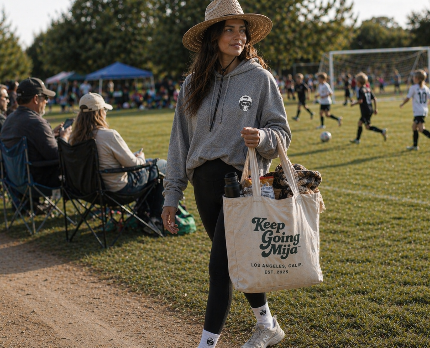 Keep Going, Mija™ Oversized Canvas Tote – Double-Sided Graphic