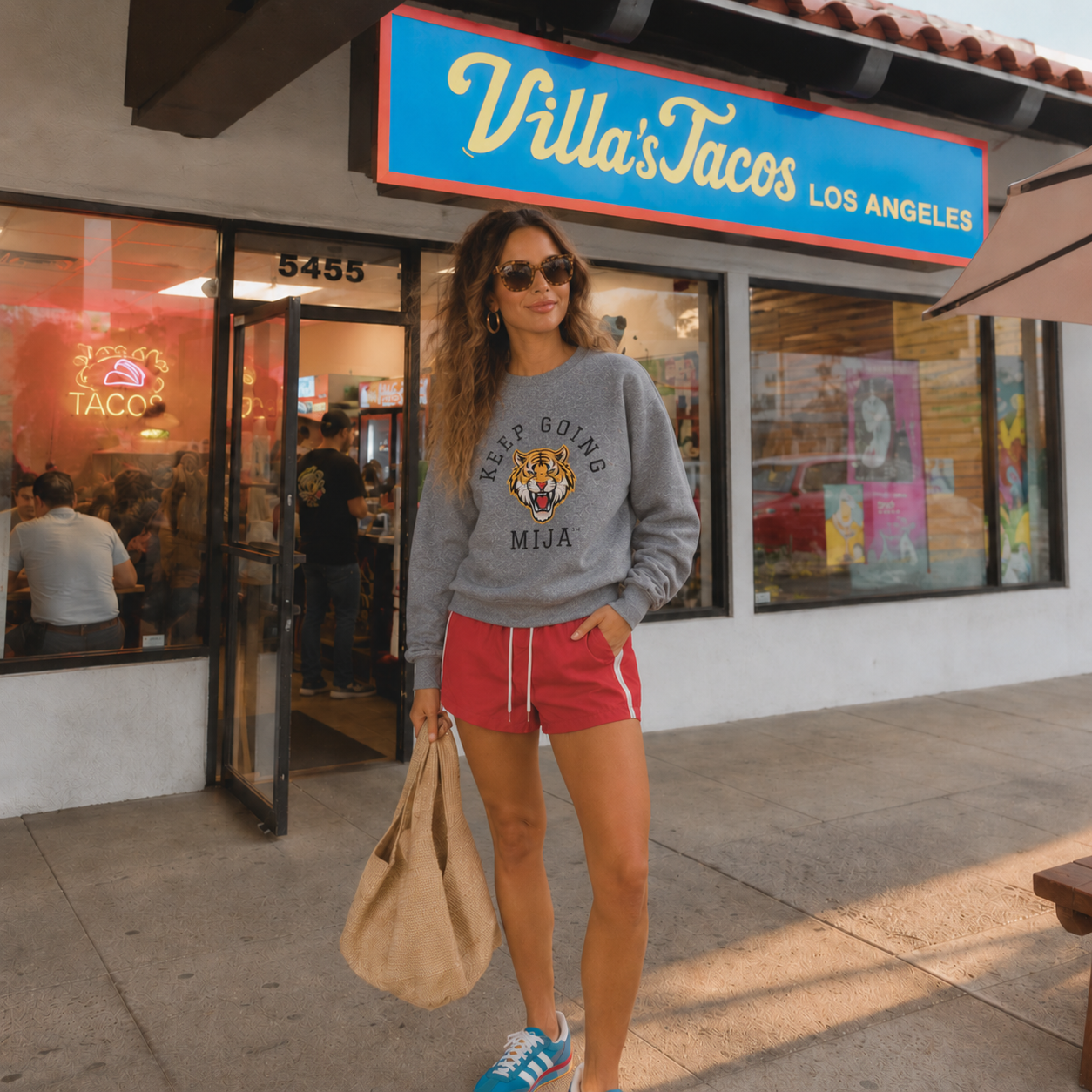 Keep Going, Mija™ Vintage Tiger Fitted Raglan Crewneck Sweatshirt